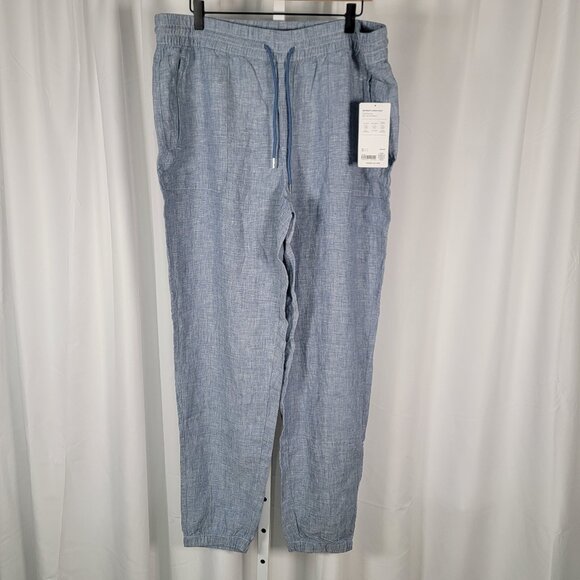 New ATHLETA Retreat Linen Jogger Pants Women Sz 16 Tall Blue pull-on Plus Size - Picture 1 of 8